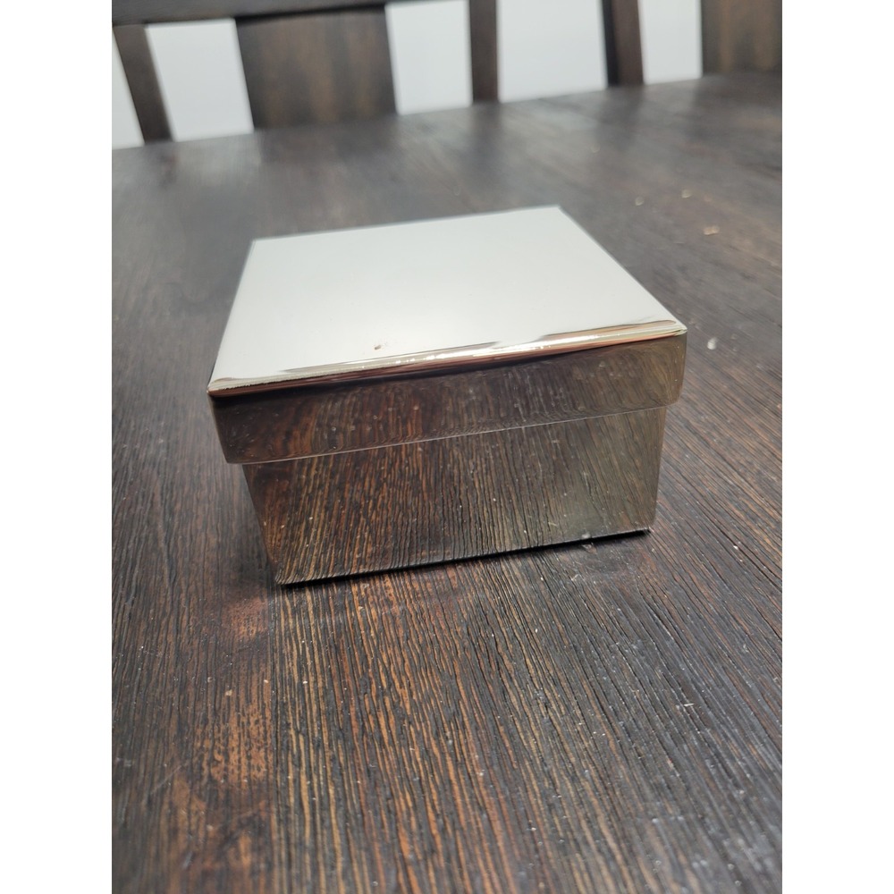 Silver Plated  Jewelry Trinket Square Box With Lid Grey velvet lined‎